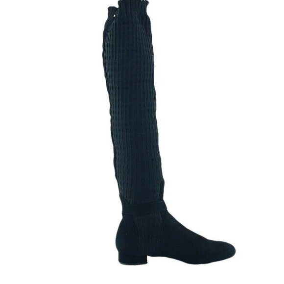 Massimo Dutti Over-The-Knee Boots Size 4 Black Suede & Ribbed Knit - Picture 8 of 11